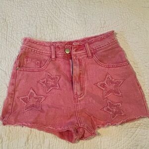 SHEIN Pink Distressed Star Jean Shorts